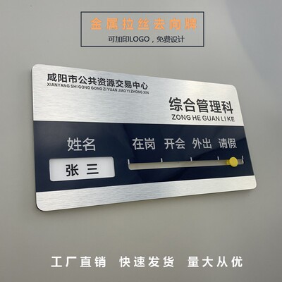 金属去向牌亚克力可更换门牌员工岗位牌标牌办公室人员公示牌定制