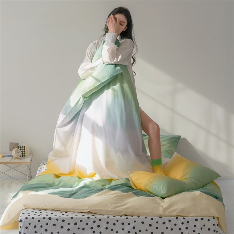 渐变色纯棉被套单件150x200x215清新单双人被罩160x210
