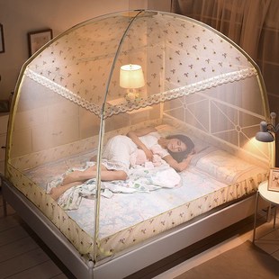 加密蒙古包蚊帐家用三开门加高支架儿童防摔1.5米双人1.8米床0.9m