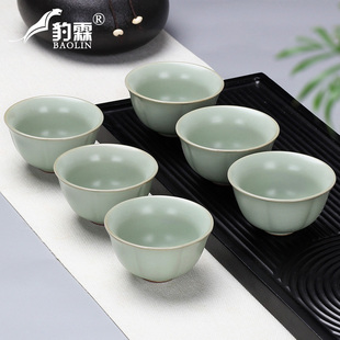 汝窑哥窑功夫小茶杯陶瓷茶盏茶碗家用单个品茗杯紫砂主人杯青花瓷