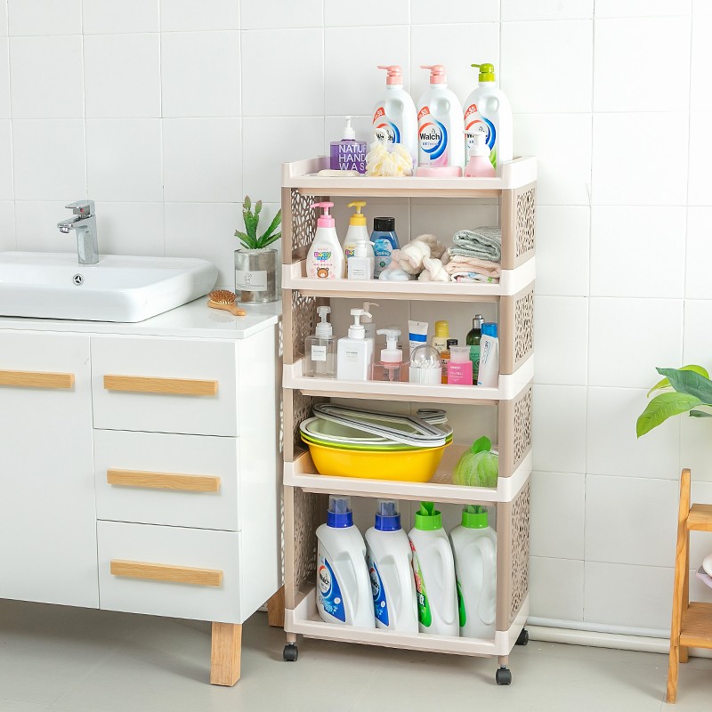 多层厨房可移动置物架带轮塑料层架浴室卫生间储杂物收纳架子落地