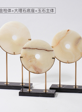 新中式样板房摆件家具城酒店大堂软装饰品平安玉扣艺术品玄关摆设