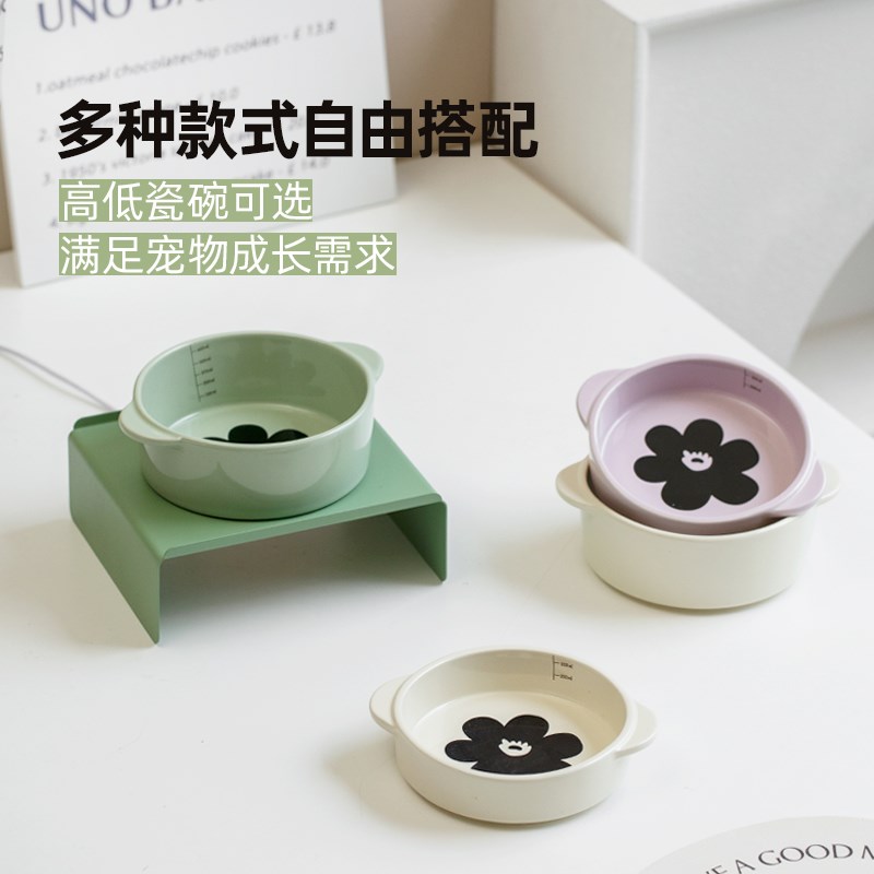 恒温加热陶瓷高脚猫咪饮水碗护颈椎猫狗碗宠物喂水喝水碗双碗粮碗