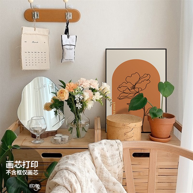 北欧风几何抽象花卉装饰画芯卧室床头摆画玄关餐厅手绘线条挂画心图片