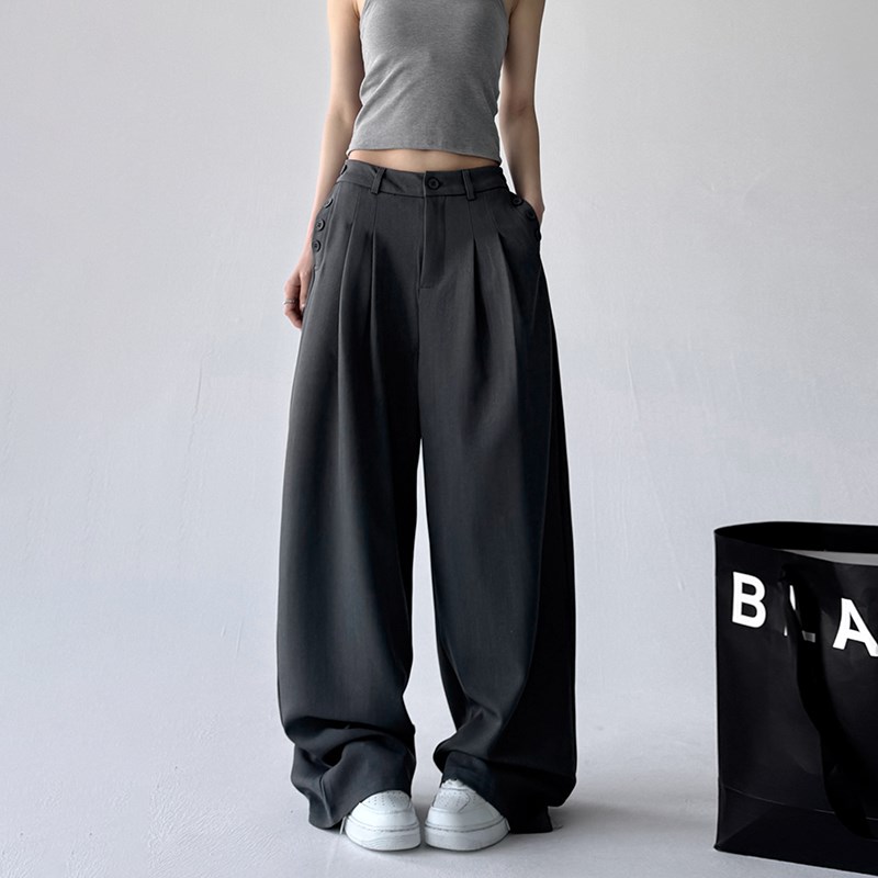 设计感宽松灰色西装裤女2025春新款高腰垂感小众直筒裤休闲阔腿裤