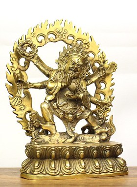 纯铜六臂玛哈嘎拉护法摆件密宗藏传大黑天财神像家居供奉佛像摆设