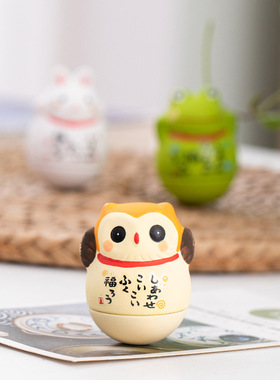 生陶瓷日式杂货动物卡通不倒翁招财猫可爱日式无釉陶瓷家居摆件