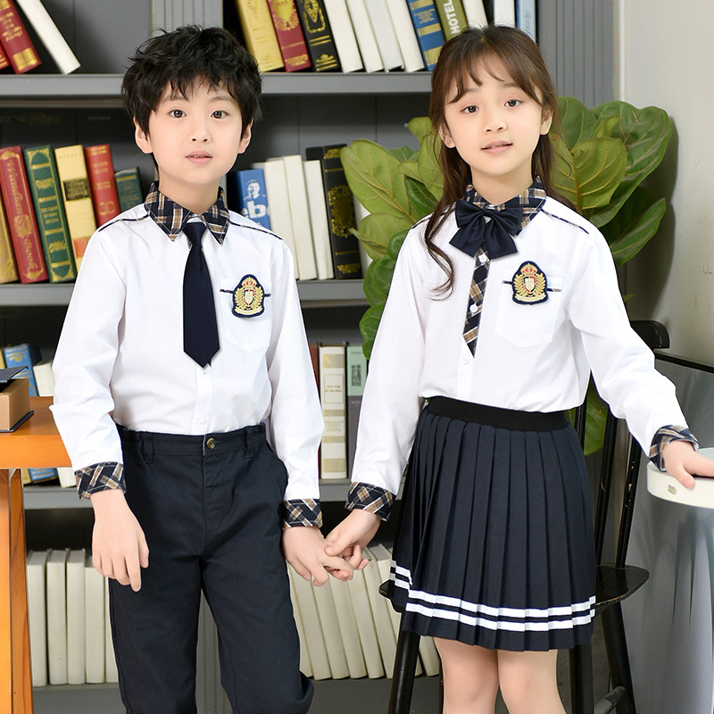 幼儿园园服长袖白色衬衫春秋季男女儿童英伦学院风校服小学生班服