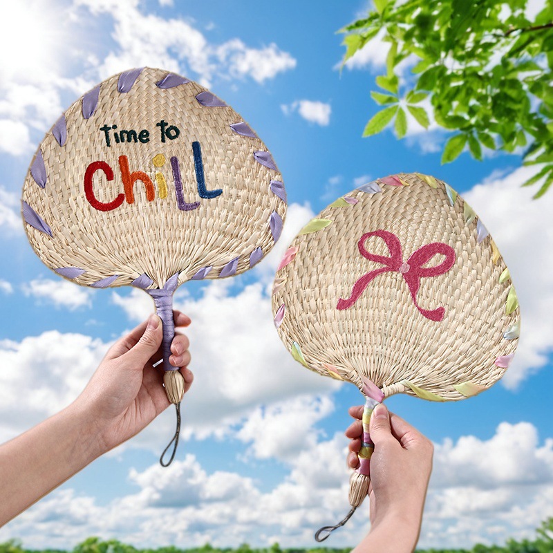 蒲扇老式手工编织儿童汉服棕叶摇扇草编草扇夏天芭蕉扇子刺绣