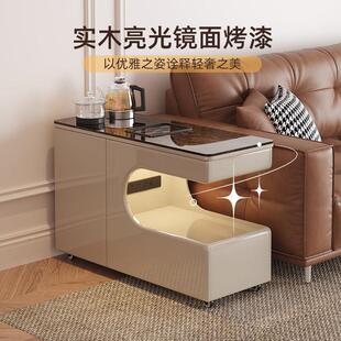 实木烤漆沙发边几烧水壶一体小茶台可移动轻奢岩板边柜侧柜多功能