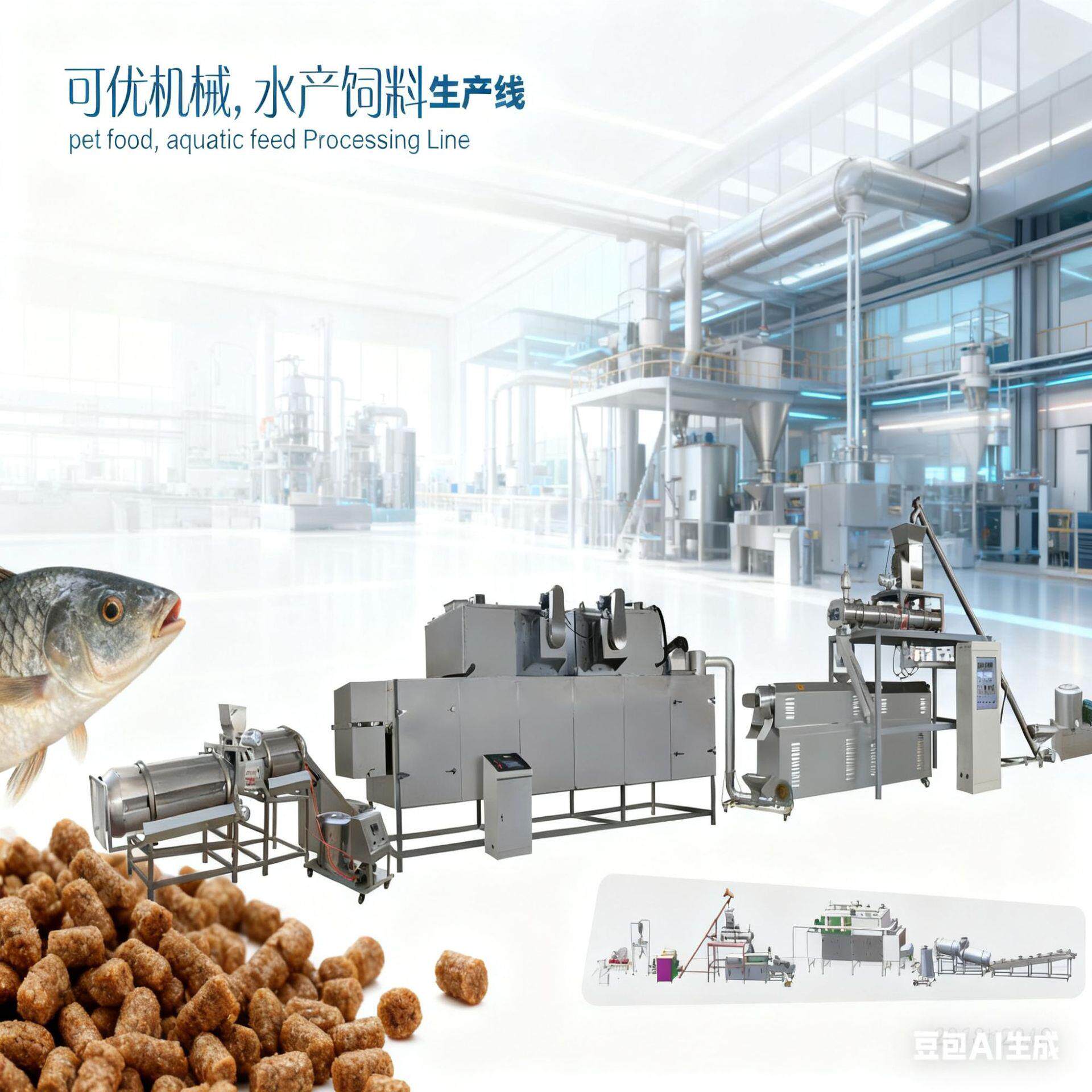 双螺膨化机力有效生产质优鱼饲97料全自动杆大型鱼助饲料生产线