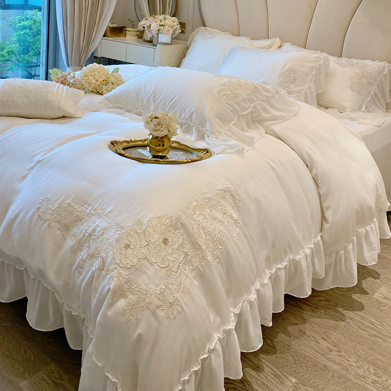 法式公主风80支兰精天丝四件套夏季裸睡双面冰丝床单被套床上用品