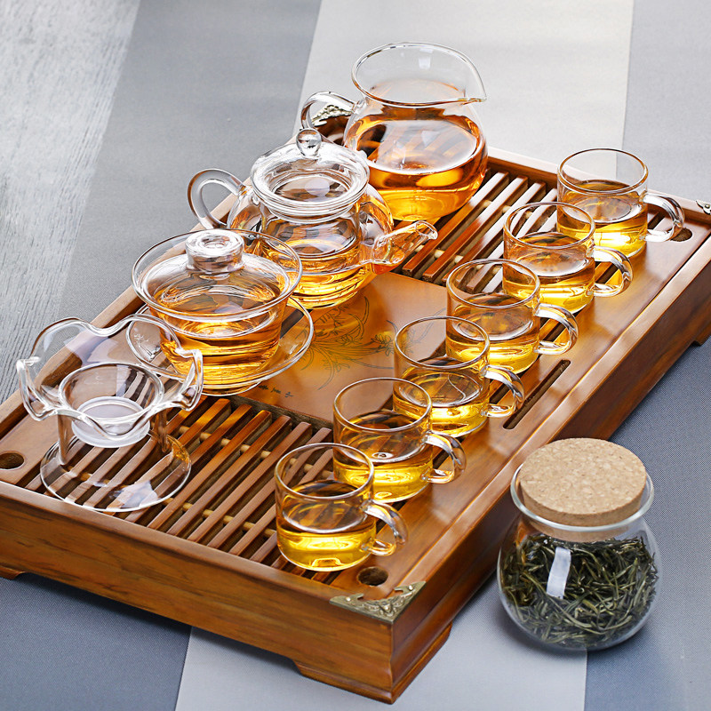 玻璃功夫茶具套装耐热茶杯盖碗小壶公杯整套家用日式简约透明茶具