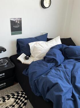 北境邮递员/vinta覆古布鲁蓝水洗棉四件式床组全棉被套床笠三件套