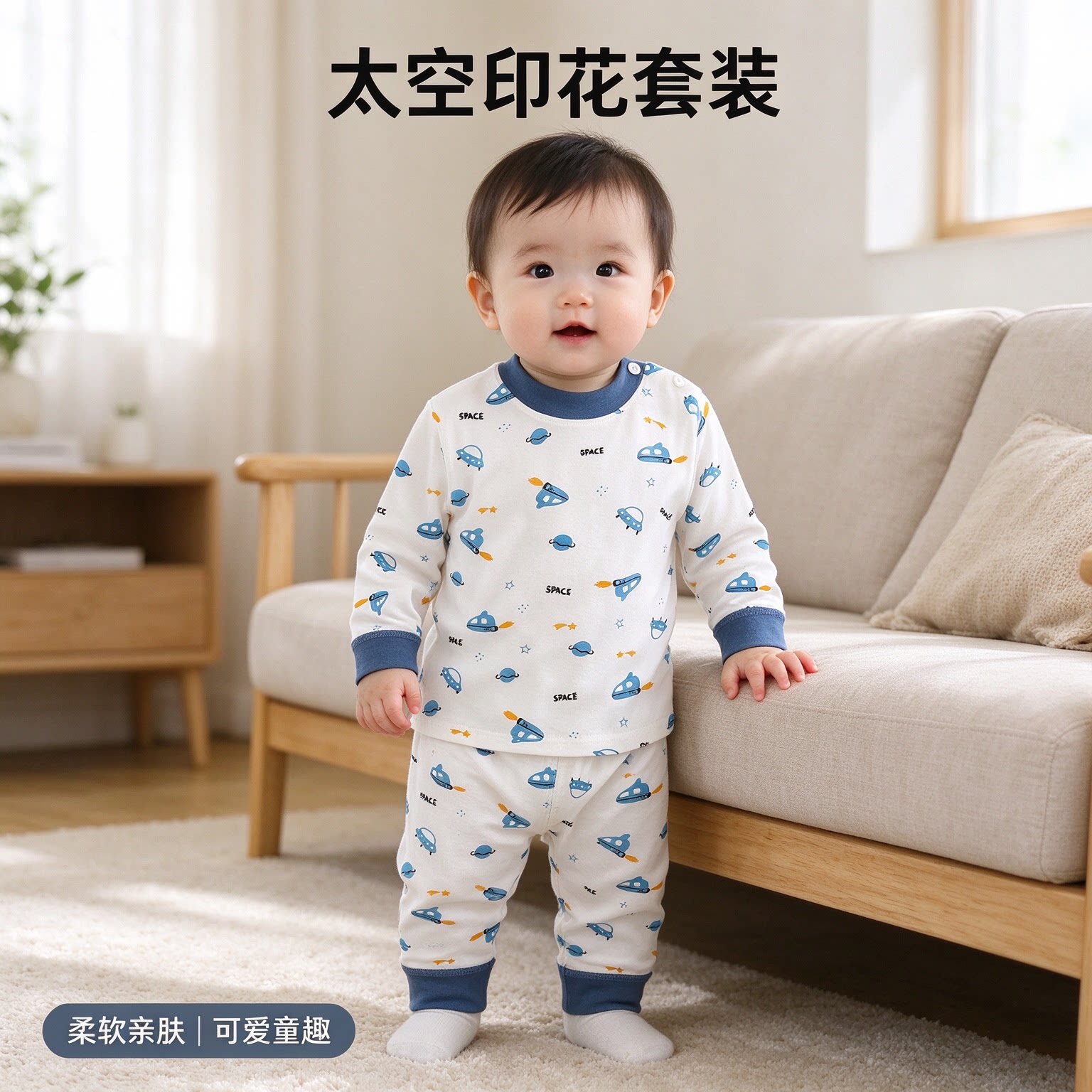 男童纯棉条纹保暖秋衣秋裤套装