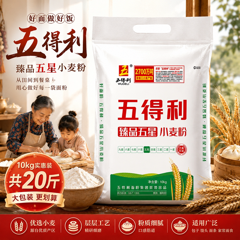五得利五星特精小麦粉10kg家庭实惠装20斤包子馒头面粉2斤小麦粉图片