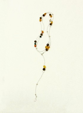 PURPLETUNE/紫调原创天然白水晶琥珀银长款精致叠戴项链三生万物