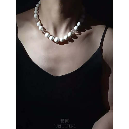 紫调 白贝天然白水晶圆珠925银白色项链平安顺遂 呼吸感 纯净美学