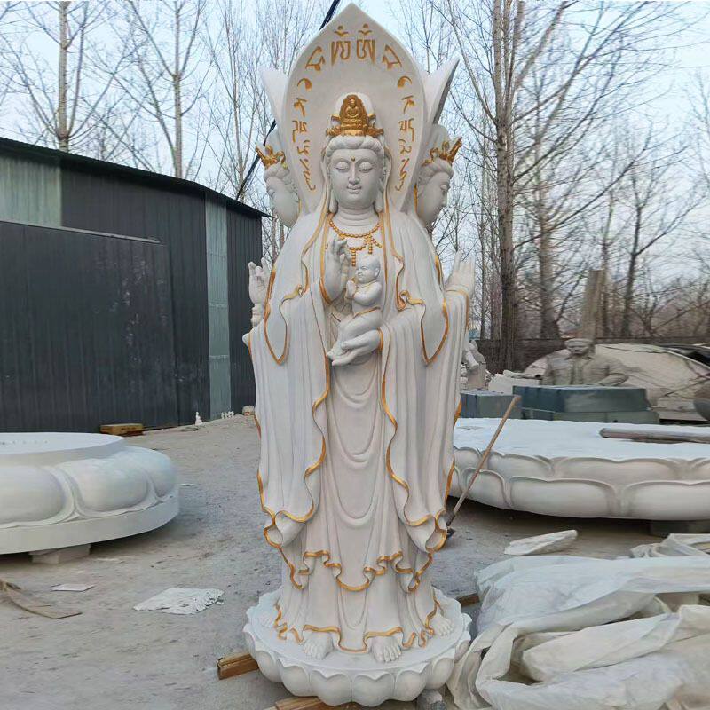 石雕观音像佛像汉白玉滴水观音像寺庙供奉大型菩萨像三面送子观音