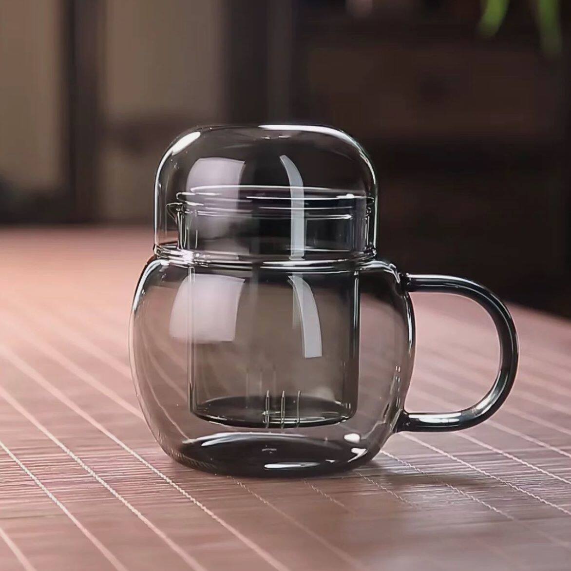 耐热玻璃茶水分离过滤带盖茶杯