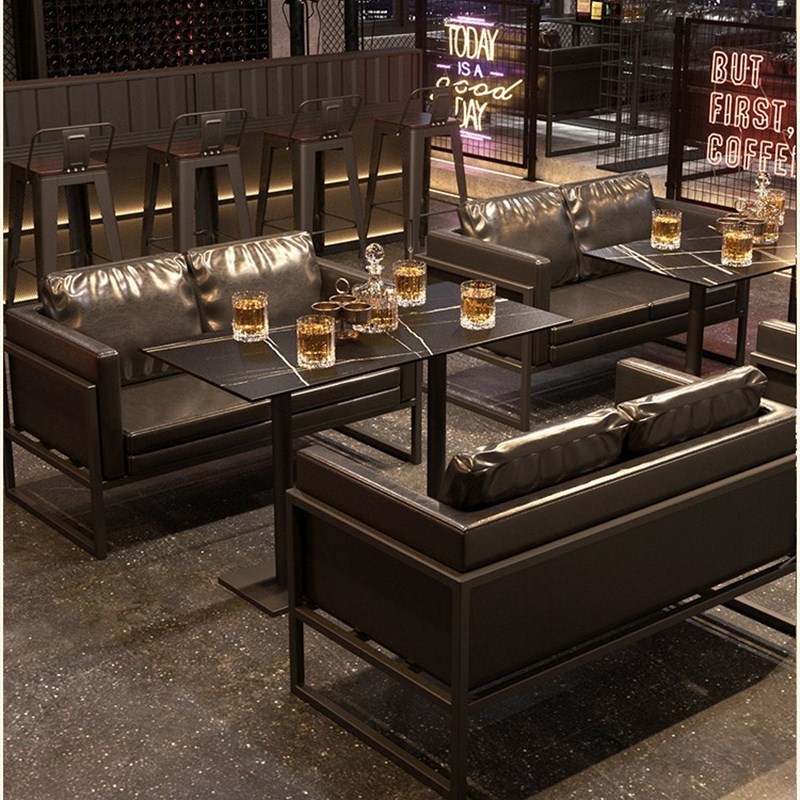 复古铁艺卡座奶茶店酒吧清吧桌椅组合咖啡厅餐厅集装箱工业风沙发