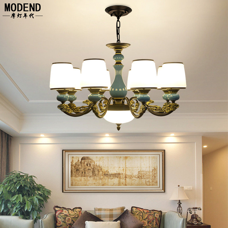 美式乡村客厅吊灯简约复古卧室餐厅田园北欧防尘锌合金玻璃家用灯,家装灯饰光源,客厅吊灯,淘宝优惠券,粉丝福利购,淘宝优惠卷