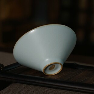 汝窑箬笠杯主人杯单杯景德镇复古瓷器汝瓷斗笠杯青瓷茶杯手工礼品