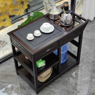 朴房茶车实木移动茶台家用新中式乌金石小茶桌花梨木沙比利一体