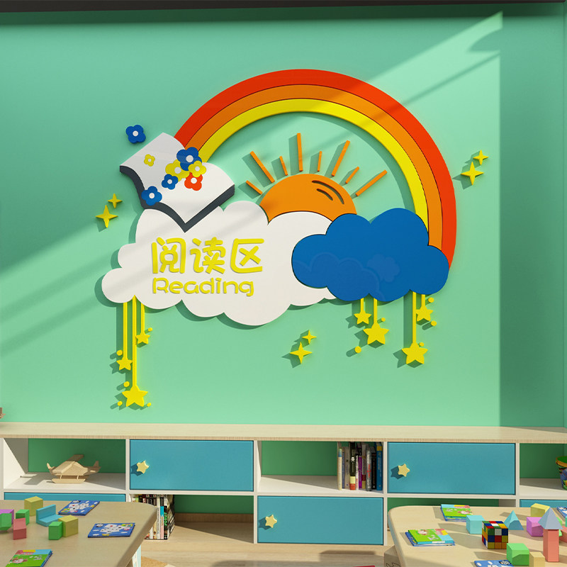 绘本馆装饰读图书角布置幼儿园环创儿童阅读区班级文化背景墙贴纸,家居饰品,文化墙贴,淘宝优惠券,粉丝福利购,淘宝优惠卷