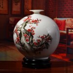 东方泥土《梅开五福》 陶瓷手绘花瓶摆件 客厅中式古典装饰工艺品