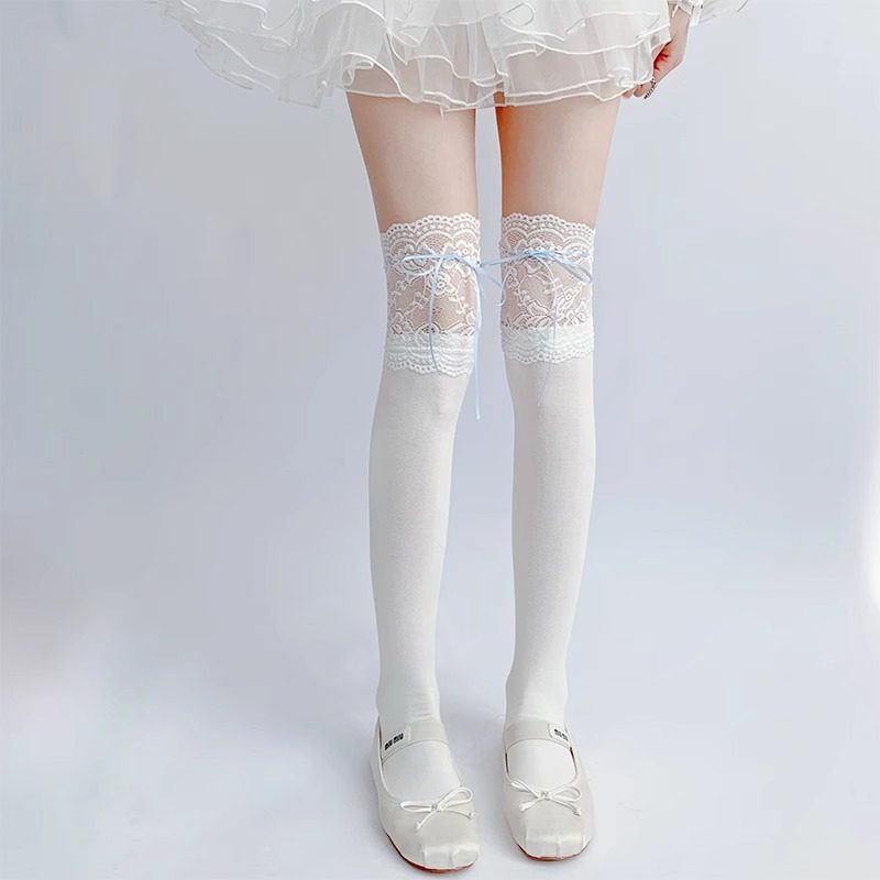 希琳白色过膝长筒袜女蕾丝花边女黑色高筒甜美jk洛丽塔蝴蝶结袜子,女士内衣/男士内衣/家居服,长筒袜,淘宝优惠券,粉丝福利购,淘宝优惠卷