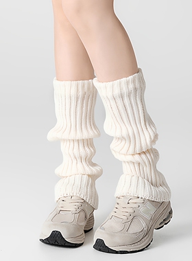 针织袜套白色袜子JK雪地靴子灰色腿套女款薄款秋冬加厚长筒堆堆袜