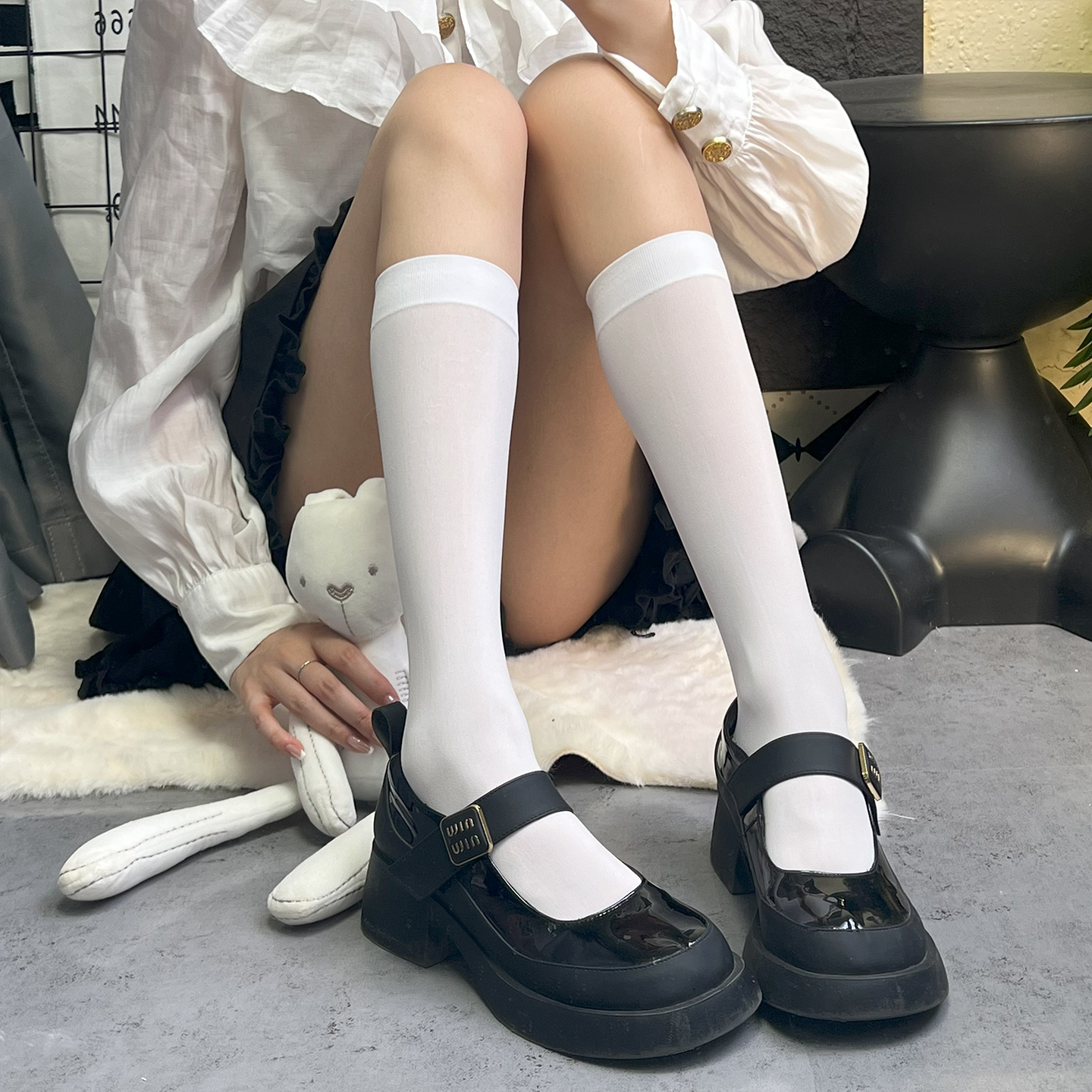 希琳白色袜子女中筒袜春秋长筒过膝长袜夏季薄款jk小腿袜压力瘦腿