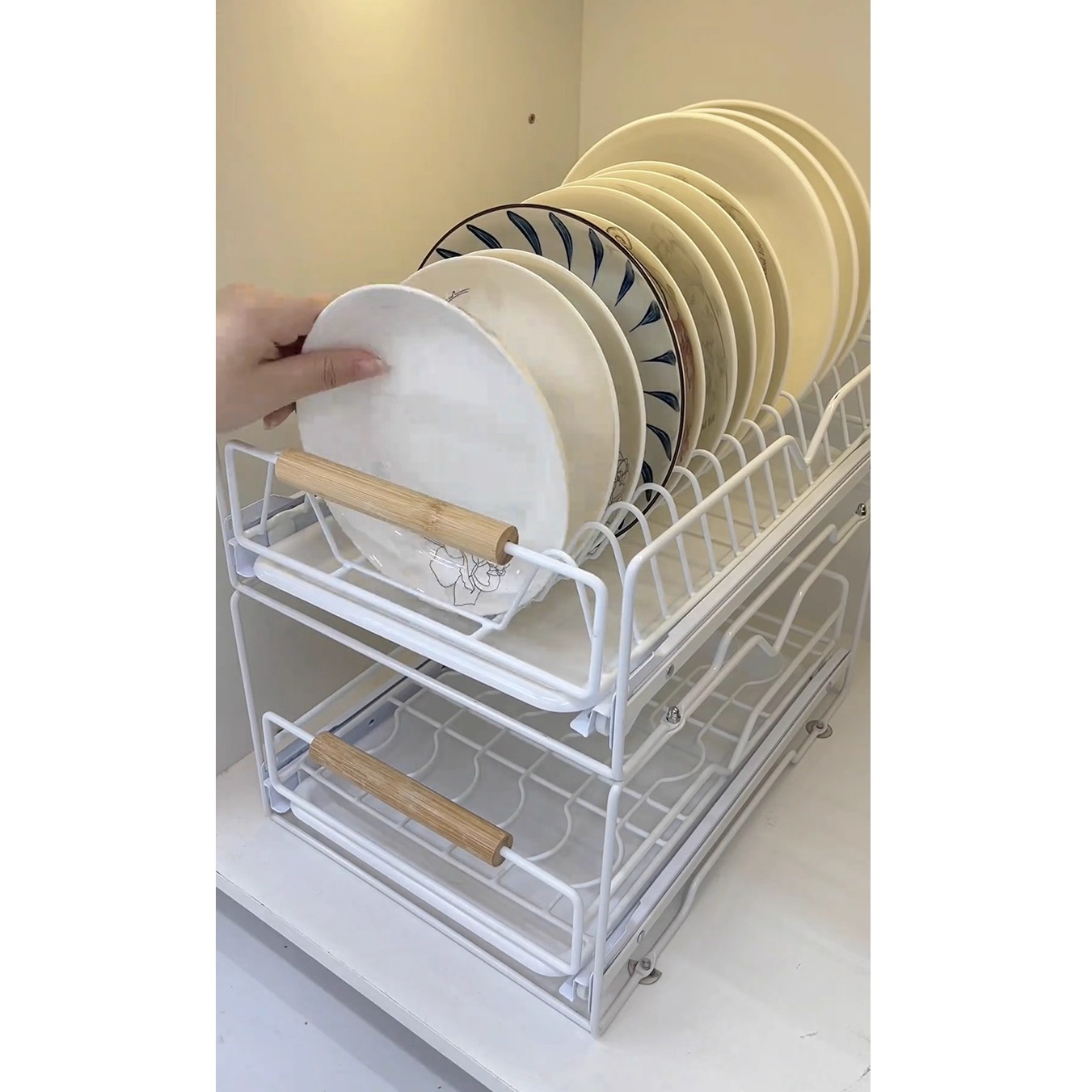 厨房拉篮碗碟收纳架家用沥水碗架橱柜内分层抽屉式调料架双层碗架