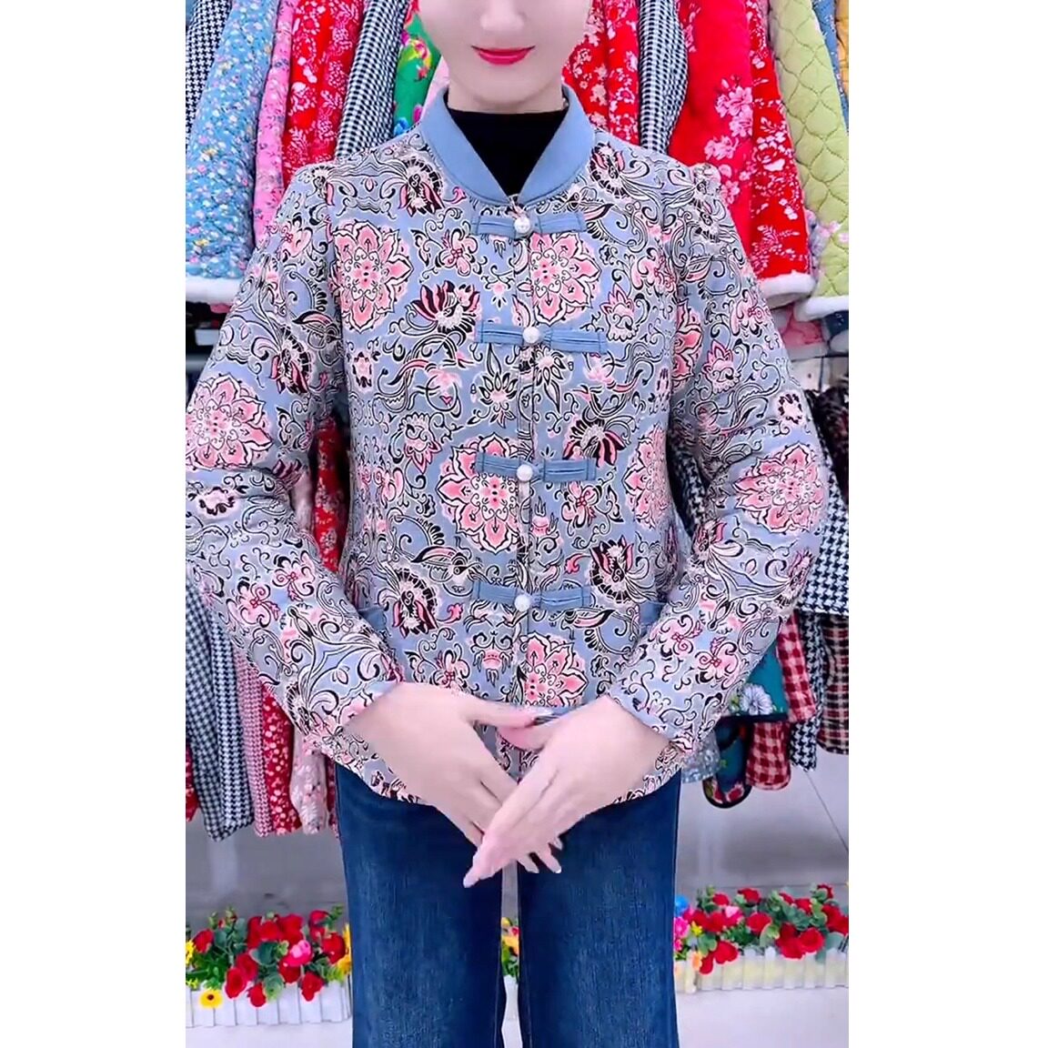 2024时尚高档小棉袄贴身女装中老年妈妈冬装外套棉衣印花加绒网红