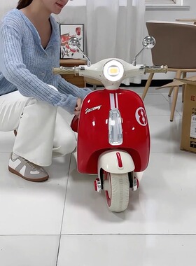 儿童电动摩托车可坐双人宝玩具车可充电照明双座三轮亲子网红款