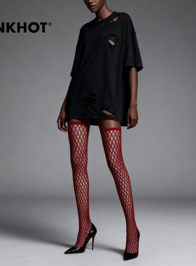 PINKHOT毒药系列 长筒袜 钻纹网眼黑色菱形格 12008561
