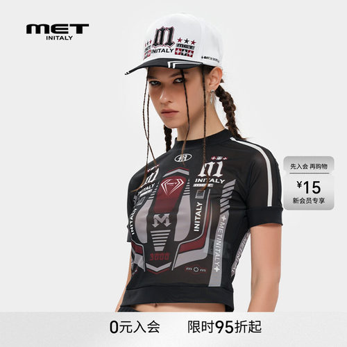 MET initaly麦特美式街头机车风短袖T恤女夏季新款潮牌酷炫上衣