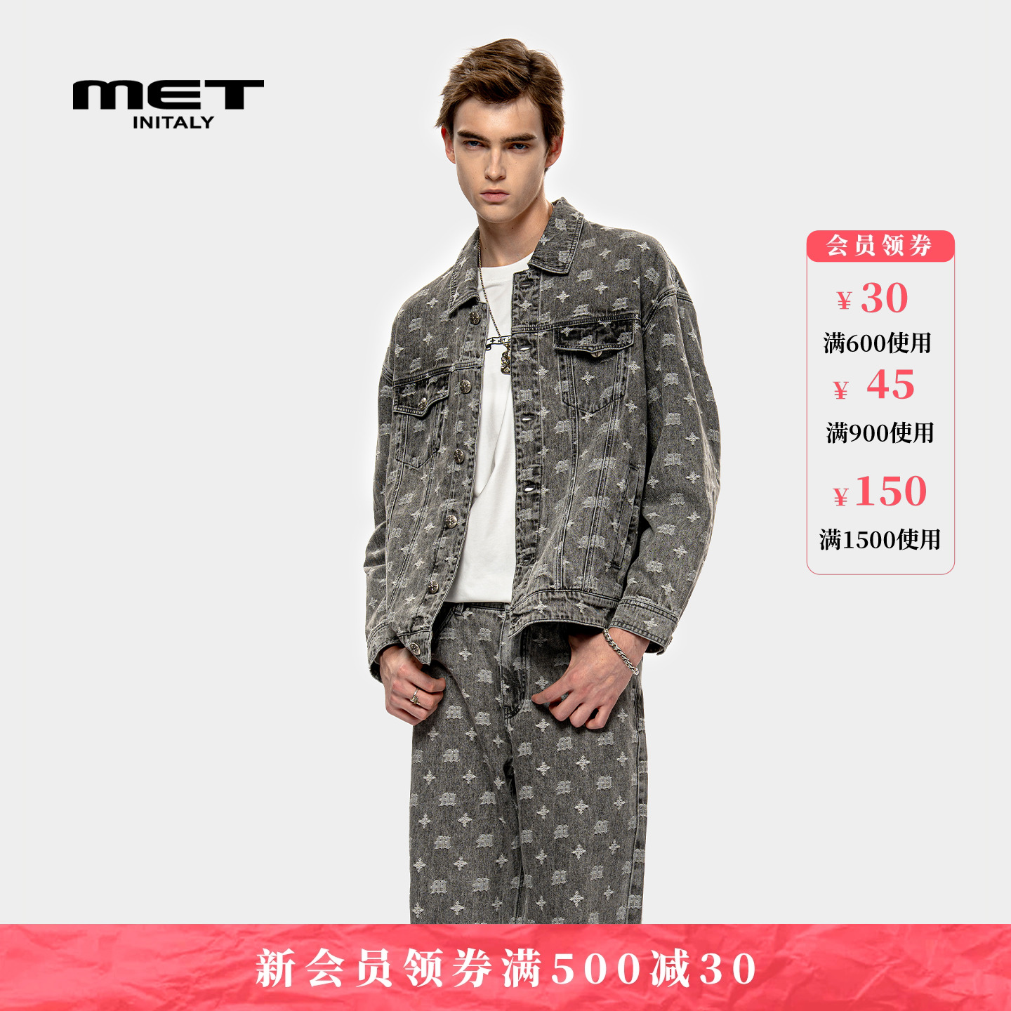 MET initaly麦特美式复古印花牛仔外套男25秋季新款休闲百搭夹克