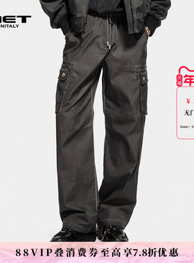 MET initaly黑色多口袋工装裤男宽松直筒休闲长裤户外工装风裤子