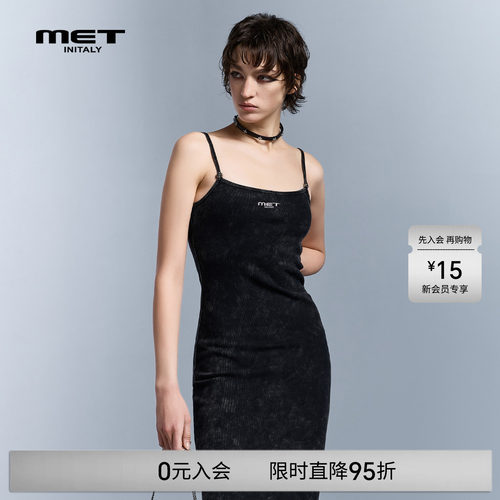 MET initaly早春性感无袖吊带连衣裙女黑色修身长款气质轻奢风
