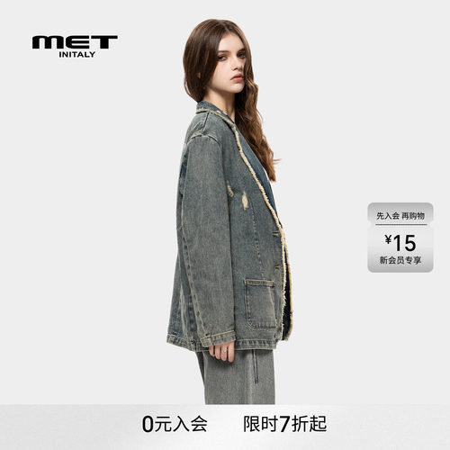 MET initaly麦特美式复古牛仔外套男女早春新款休闲百搭上衣
