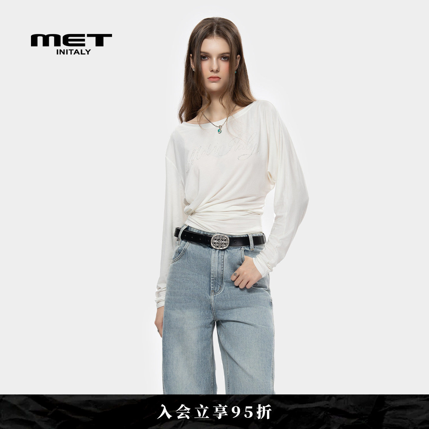 MET initaly麦特印花图案休闲百搭长袖T恤早春潮牌上衣女百搭