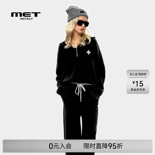 MET initaly麦特美式复古针织衫女早春新款休闲百搭立领上衣