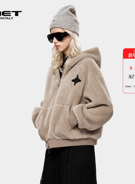 MET initaly休闲慵懒风连帽短外套女冬季新款宽松拉链开衫上衣