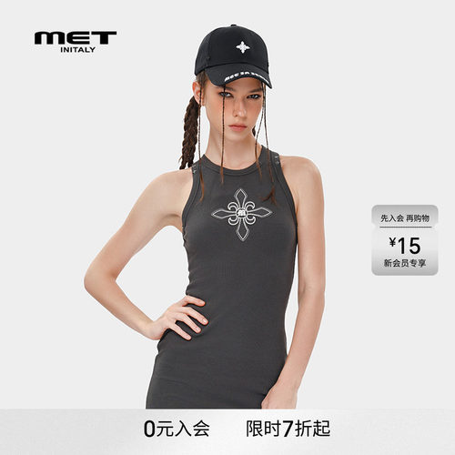MET initaly麦特国潮印花无袖背心连衣裙夏季新款休闲百搭裙子