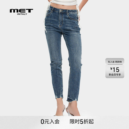 MET initaly麦特复古潮牌做旧水洗牛仔裤女夏季新款百搭裤子