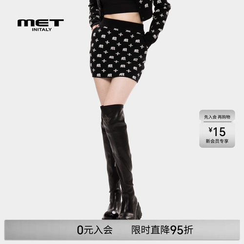 MET initaly麦特美式复古半身裙女早春新款休闲百搭针织短裙