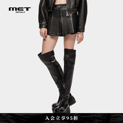 MET initaly麦特美式复古半身裙女早春新款休闲百搭短皮裙
