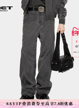 MET initaly美式复古水洗灰色阔腿裤男宽松直筒长裤休闲百搭裤子